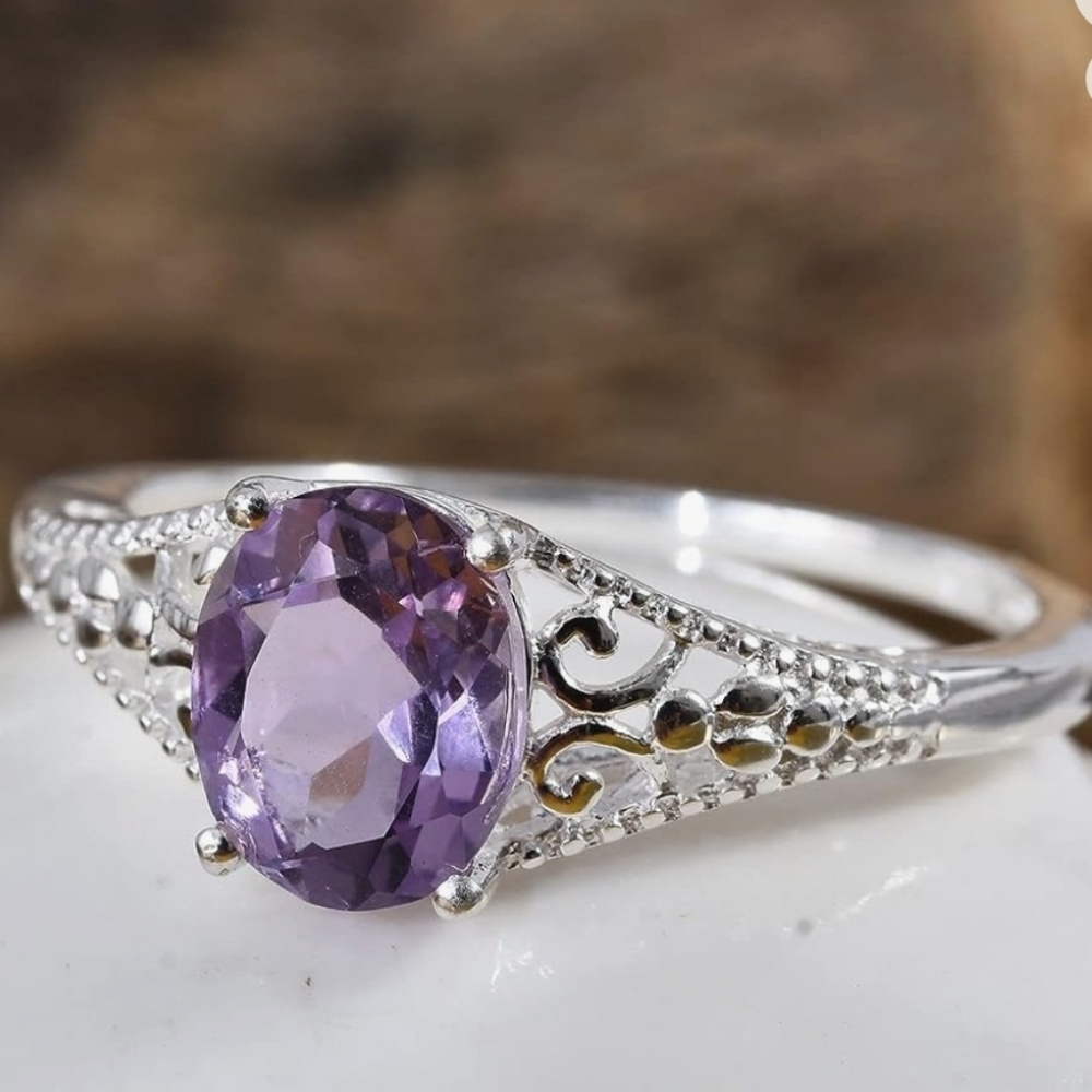Bolivian Amethyst Platinum over Sterling Silver Ring Size 10! NEW! Final Price. - Picture 2 of 5